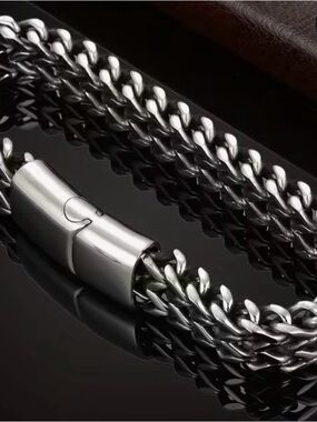 Sterling Silver-Tone Double Chain Bracelet